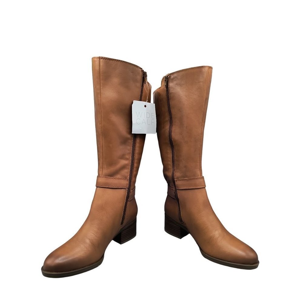 Naturalizer Womens Dane Leather Tall Riding Boots‎ Maple 6 Wide Calf NIB